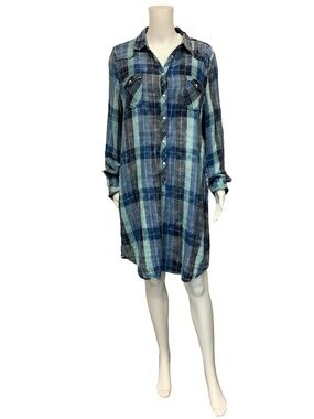 Ryan Michael Plaid Print Long Sleeve Shirt Dress Size: XL
